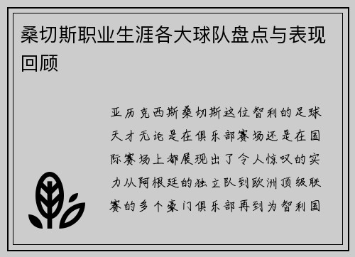 桑切斯职业生涯各大球队盘点与表现回顾
